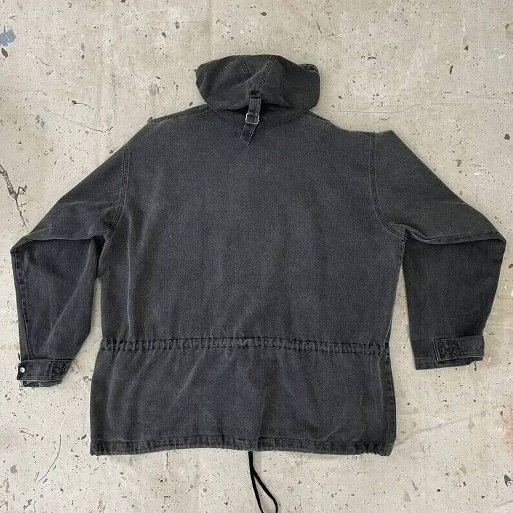 J.Peterman Jacket Mens XL Black Norway Flag Pullover Denim Parka Vintage 90s - Picture 7 of 9
